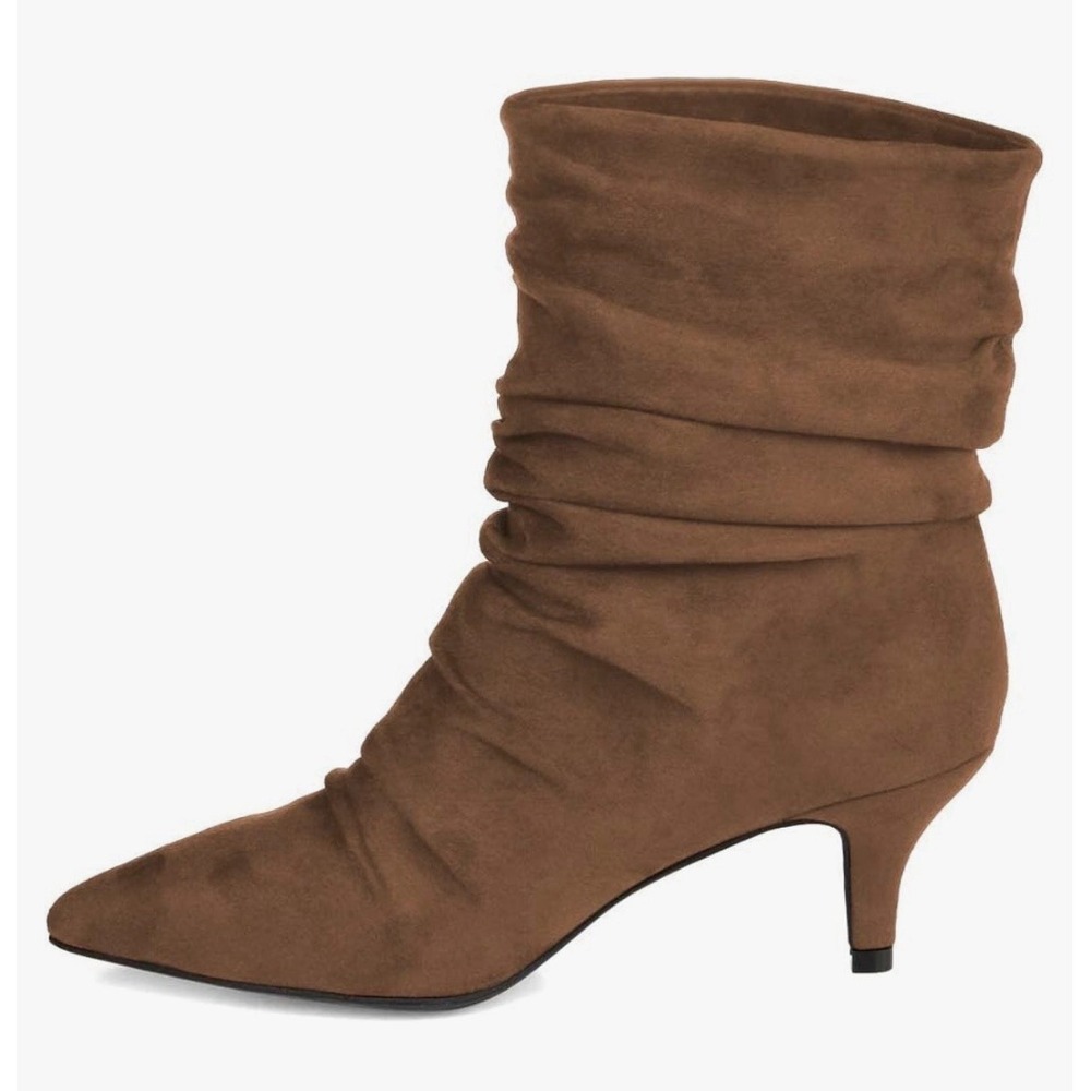 Allegra K Women Sz 10 Pointed Toe Zip On Slouchy Suede Ankle Boots Kitten Heels